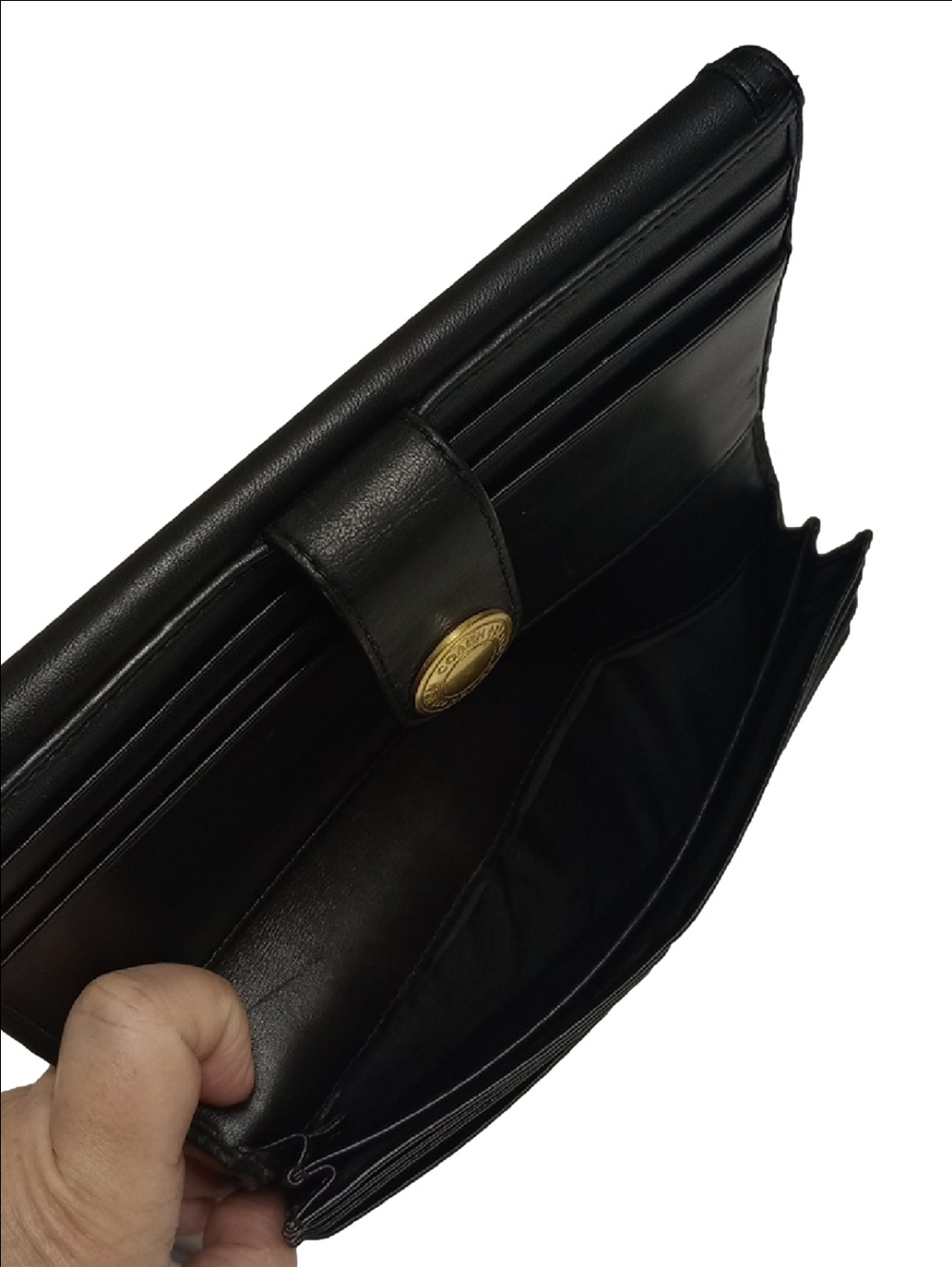 COACH VINTAGE 90'S EARLY Y2K BLACK LEATHER TWO SIDED MONOGRAM WALLET - Picture 12 of 14